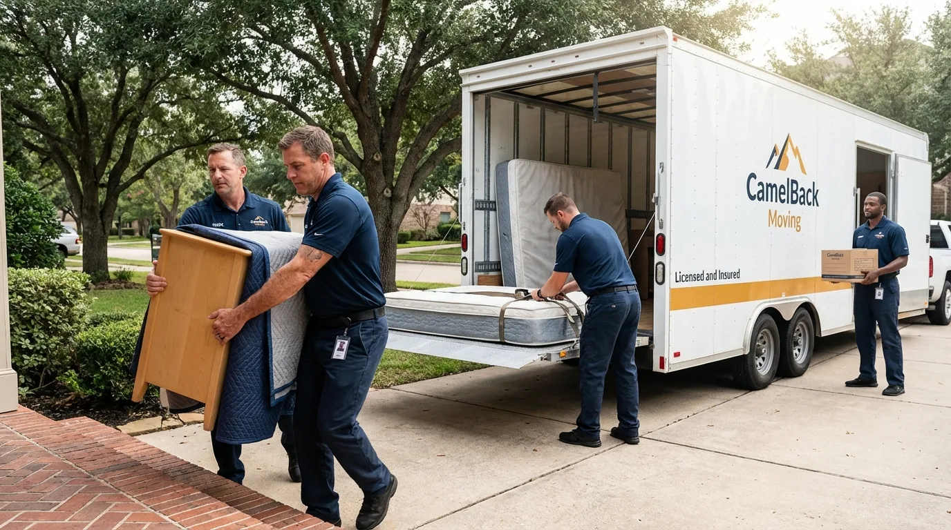 Crew loading residential truck for cross-state move from Starksboro, VT
