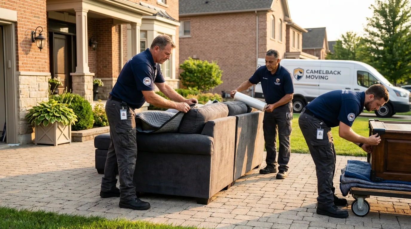 Large estate moving crew wrapping furniture in Starksboro, VT