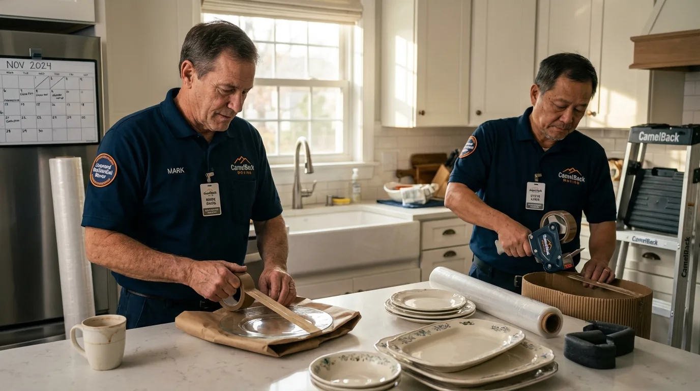 Professional crew packing kitchen dishware in Starksboro, VT